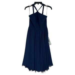 DRESS THE POPULATION NWT NAVY HALTER FIT AND FLARE DRESS SZ XS
